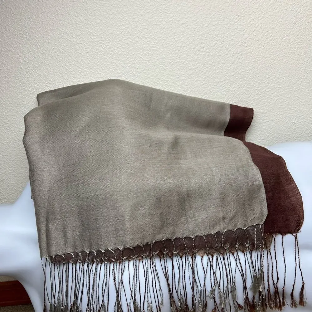 Books and Bygones 100% Silk. Made in Florence, Italy. Large Scarf / Shawl. Brown